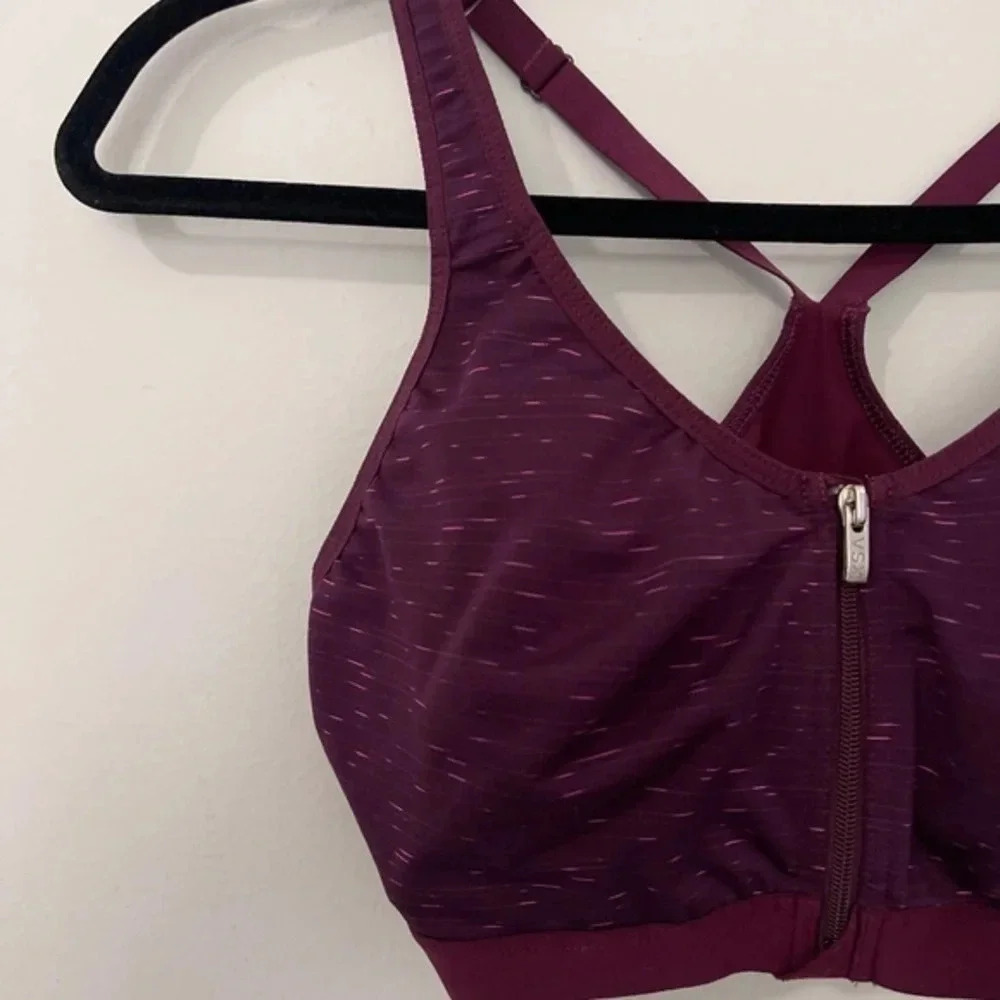 Victoria’s Secret VSX Sport Bra 34B Purple Front Closure Zip Underwire Racerback - Picture 3 of 15